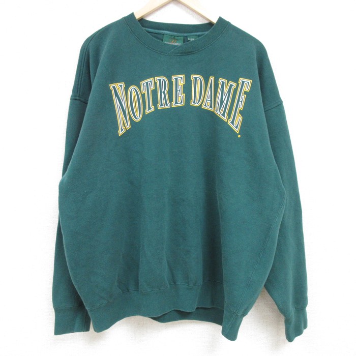 XL★古着 長袖 スウェット メンズ 00年代 00s ノートルダム クルーネック 緑 グリーン 24apr18 中古 スエット トレーナー トップス