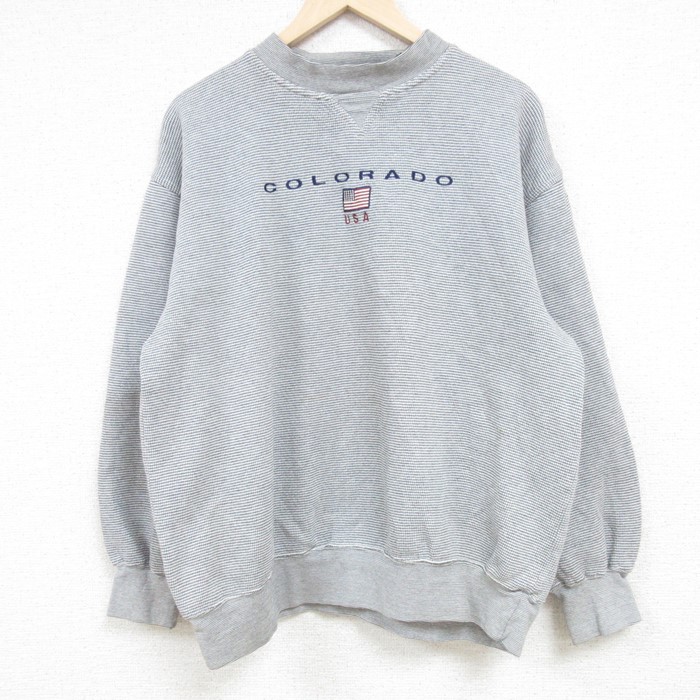 XL★古着 長袖 スウェット メンズ 00年代 00s コロラド USAロゴ 星条旗 刺繍 クルーネック グレー 24apr18 中古 スエット トレーナー トップス