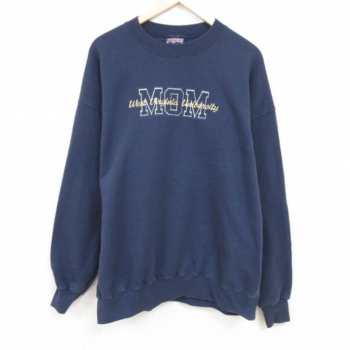 XL★古着 ジャンスポーツ 長袖 スウェット メンズ ウェストバージニア 大学 刺繍 大きいサイズ クルーネック 紺 ネイビー 24may11 中古 スエット トレーナー トップス