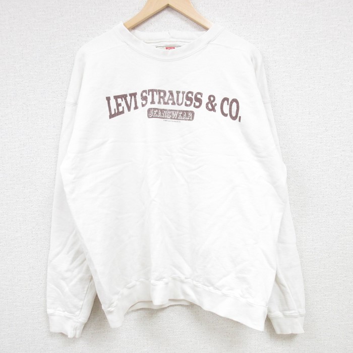 【50%OFF】L★古着 リーバイス Levis 長袖 スウェット メンズ 90年代 90s ビッグロゴ クルーネック USA製 白 ホワイト 【spe】 24may13 中古 スエット トレーナー トップス