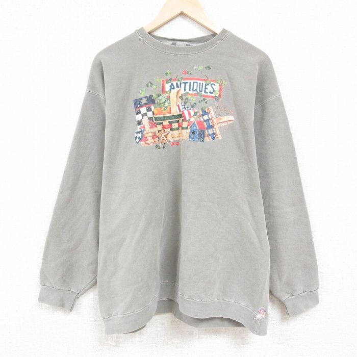 XL★古着 長袖 スウェット メンズ 00年代 00s アンティーク 大きいサイズ クルーネック USA製 グレー 24may15 中古 スエット トレーナー トップス