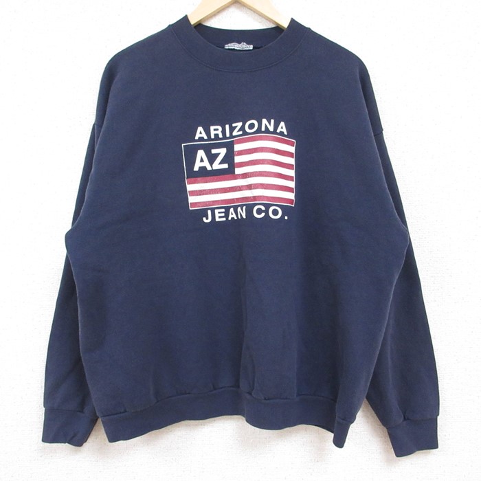XL★古着 アリゾナジーンズ 長袖 スウェット メンズ 00年代 00s ビッグロゴ クルーネック 濃紺 ネイビー 【spe】 24may16 中古 スエット トレーナー トップス