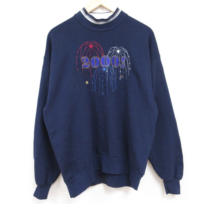 00s 長袖スウェット 花火刺繍 ネイビー L | 古着