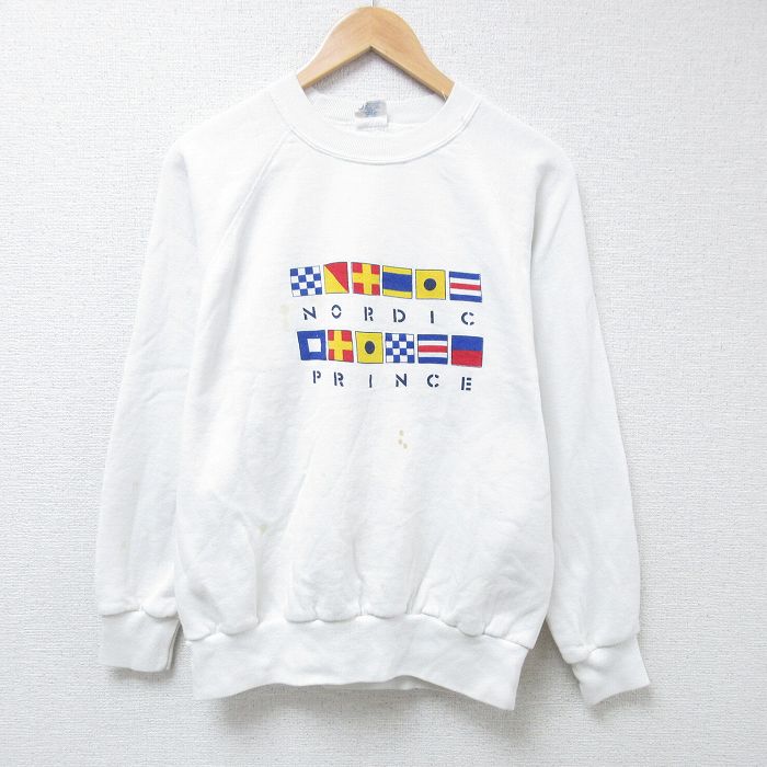 L★古着 長袖 スウェット メンズ 90年代 90s ノルディックプリンス クルーネック USA製 白 ホワイト 24may16 中古 スエット トレーナー トップス