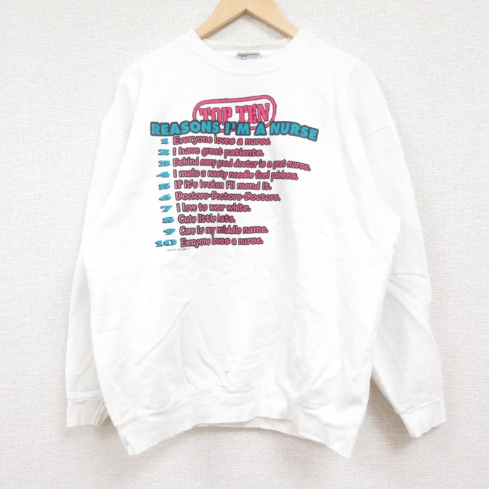 L★古着 オニータ ONEITA 長袖 スウェット メンズ 90年代 90s NURSE クルーネック USA製 白 ホワイト 【spe】 24may18 中古 スエット トレーナー トップス