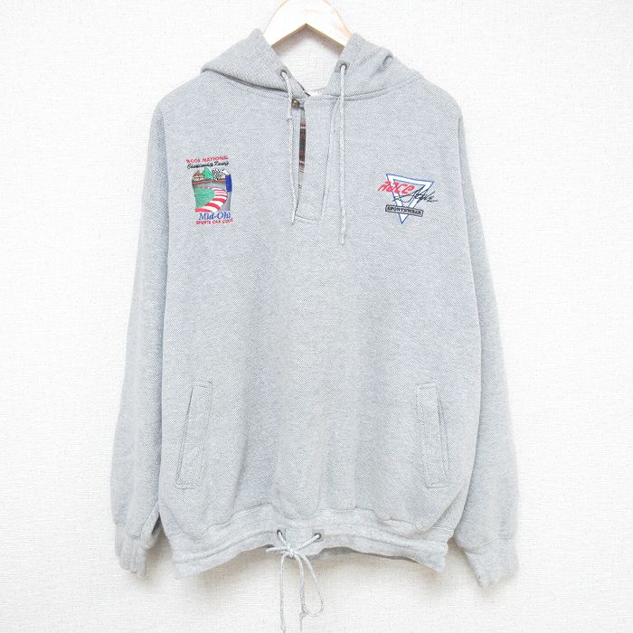 【30%OFF】XL★古着 長袖 ハーフジップ スウェット パーカー メンズ 90年代 90s ミッドオハイオ 鹿の子 大きいサイズ USA製 グレー 霜降り 24may18 中古 スエット トレーナー トップス