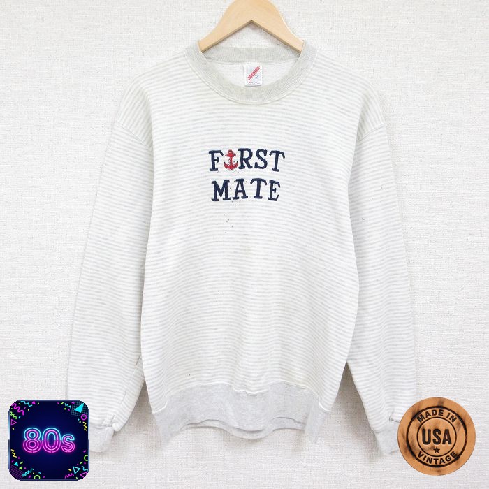 ジャージーズ 80s 長袖スウェット FIRST MATE グレーボーダー L | 古着