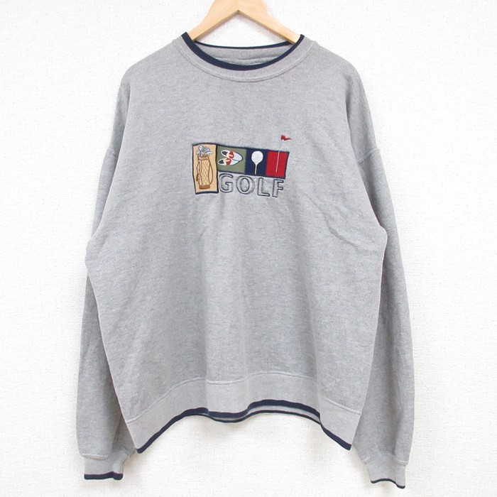 XL★古着 長袖 スウェット メンズ 00年代 00s ゴルフ 刺繍 クルーネック グレー 霜降り 24aug20 中古 スエット トレーナー トップス