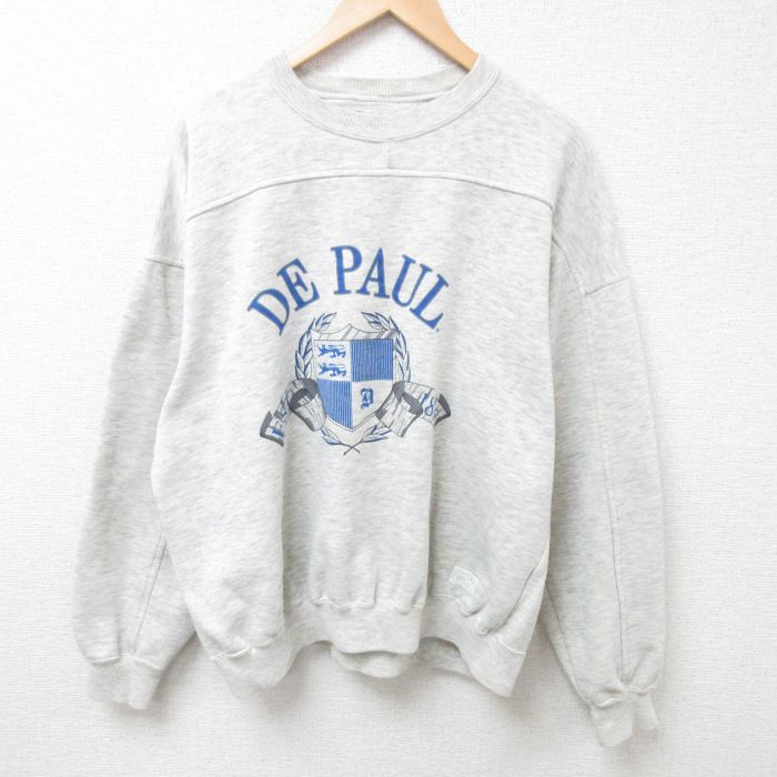 【50%OFF】XL★古着 長袖 スウェット メンズ 90年代 90s DE PAUL クルーネック 薄グレー 霜降り 24aug21 中古 スエット トレーナー トップス