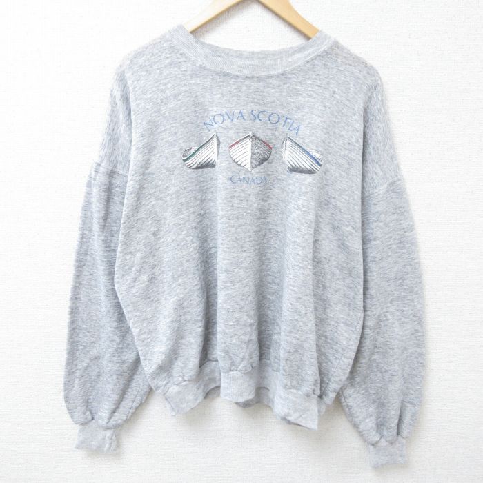 XL★古着 長袖 スウェット メンズ 00年代 00s 舟 カナダ 大きいサイズ クルーネック グレー 霜降り 24aug21 中古 スエット トレーナー トップス