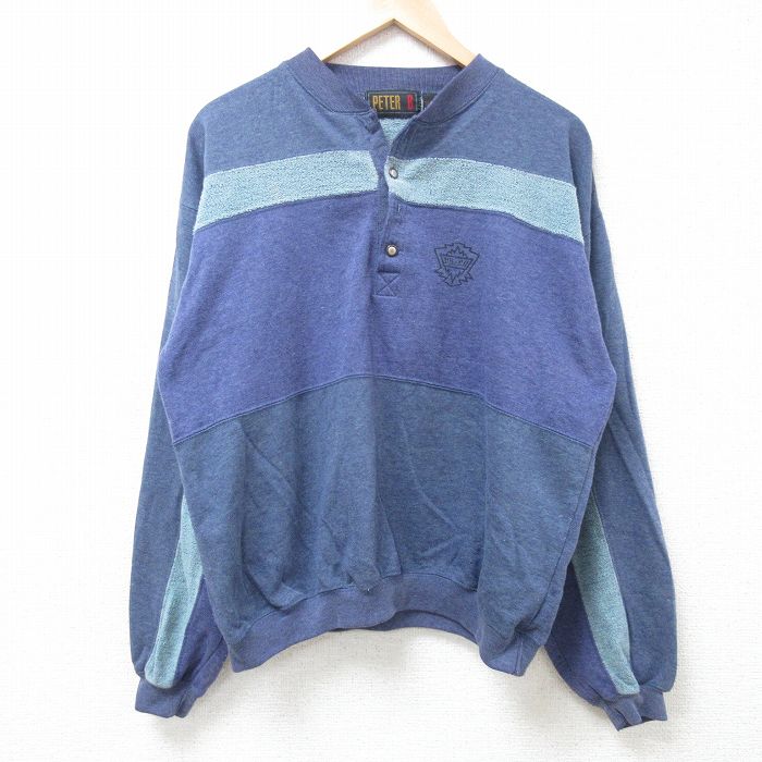 00s 長袖スウェット ヘンリーネック ネイビー L | 古着