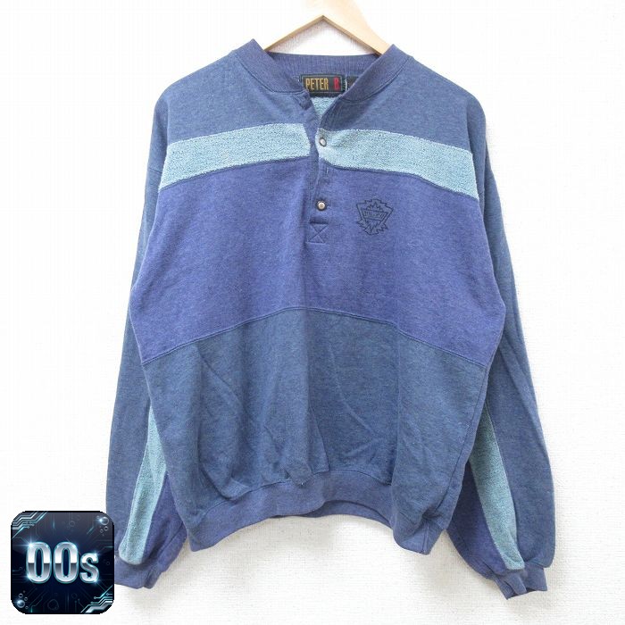 00s 長袖スウェット ヘンリーネック ネイビー L | 古着