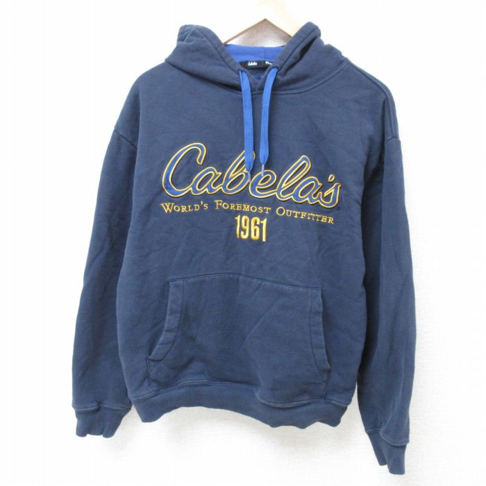 L★古着 カベラス 長袖 スウェット パーカー メンズ ビッグロゴ 刺繍 紺 ネイビー 24aug22 中古 スエット トレーナー トップス