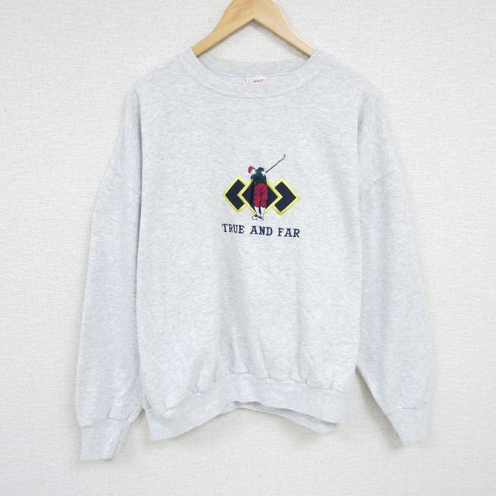 XL★古着 長袖 スウェット メンズ 90年代 90s ゴルフ 刺繍 大きいサイズ クルーネック USA製 薄グレー 霜降り 24aug22 中古 スエット トレーナー トップス