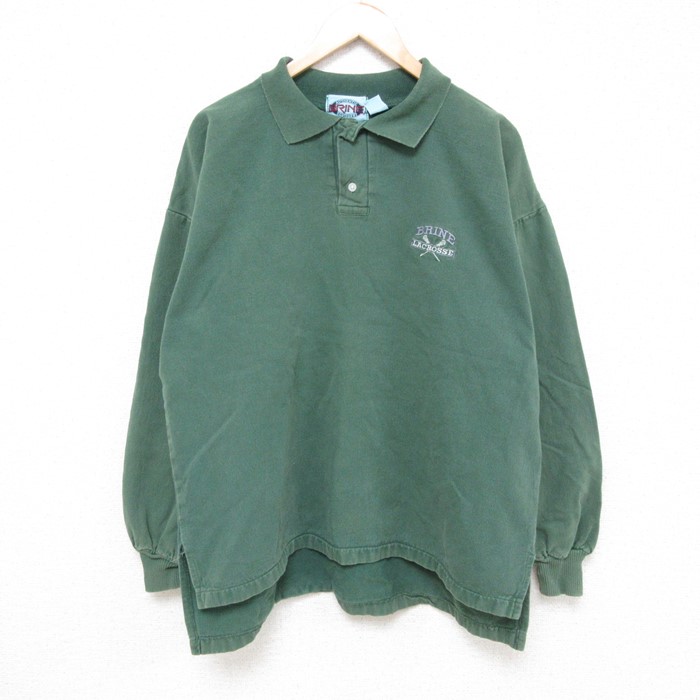 XL★古着 長袖 スウェット メンズ 00年代 00s ラクロス コットン 襟付き USA製 緑 グリーン 24aug28 中古 スエット トレーナー トップス