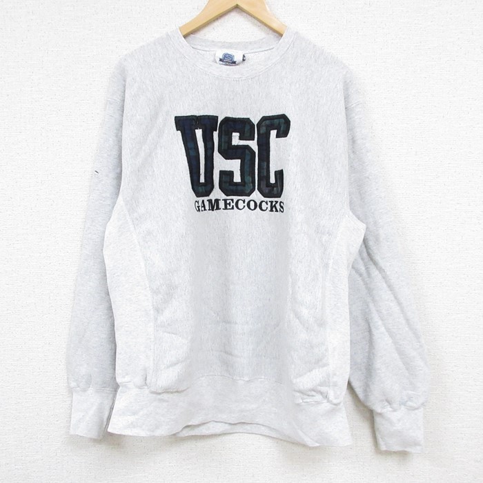 【50%OFF】L★古着 長袖 スウェット メンズ 00年代 00s USC クルーネック 薄グレー 霜降り 24aug23 中古 スエット トレーナー トップス
