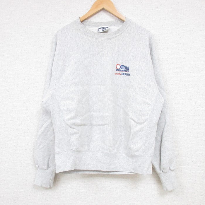 L★古着 リー Lee 長袖 スウェット メンズ 00年代 00s AEtna クルーネック 薄グレー 霜降り 【spe】 24aug23 中古 スエット トレーナー トップス