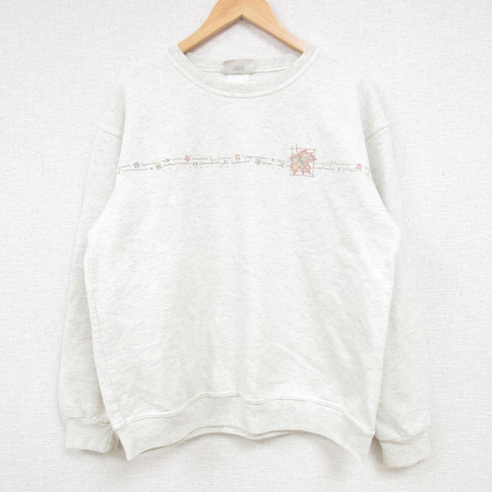 【50%OFF】L★古着 長袖 スウェット メンズ 00年代 00s 葉 クルーネック 薄グレー 霜降り 24aug23 中古 スエット トレーナー トップス