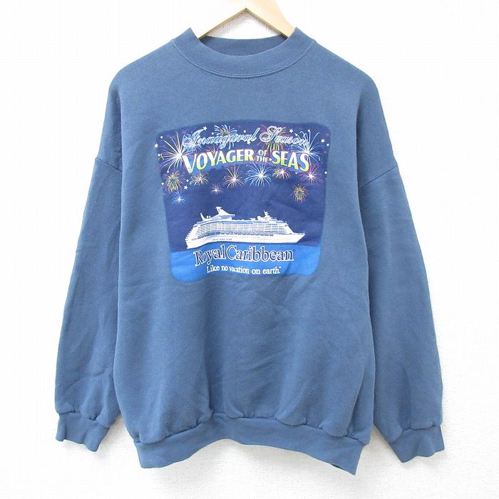 XL★古着 TULTEX 長袖 スウェット メンズ 00年代 00s ロイヤルカリビアン 大きいサイズ クルーネック 薄紺 ネイビー 24aug24 中古 スエット トレーナー トップス