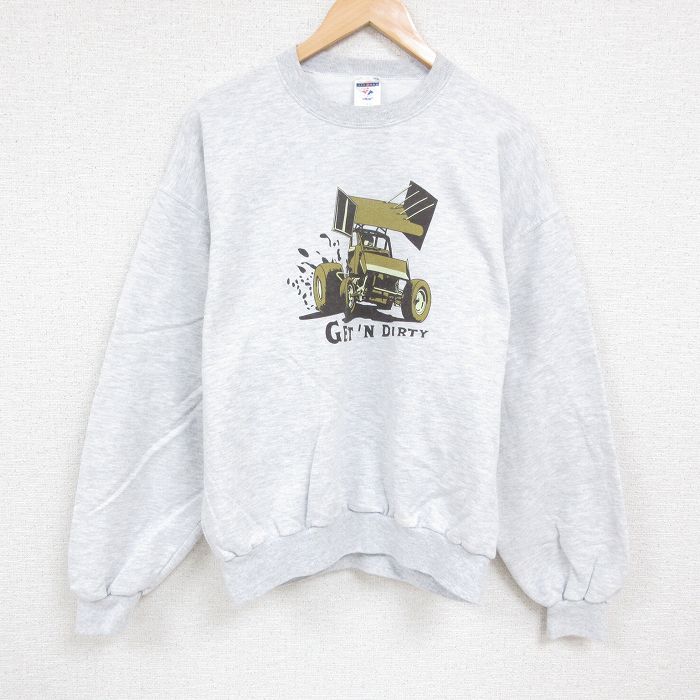 XL★古着 ジャージーズ 長袖 スウェット メンズ 00年代 00s スプリントカー 大きいサイズ クルーネック 薄グレー 霜降り 24aug26 中古 スエット トレーナー トップス