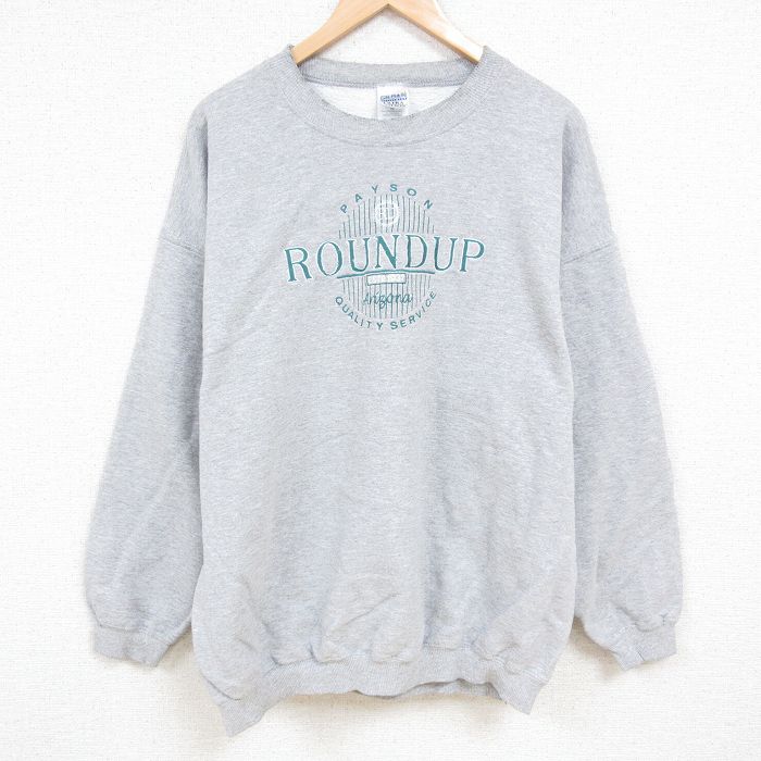 XL★古着 長袖 スウェット メンズ 00年代 00s 刺繍 大きいサイズ クルーネック グレー 霜降り 24aug26 中古 スエット トレーナー トップス