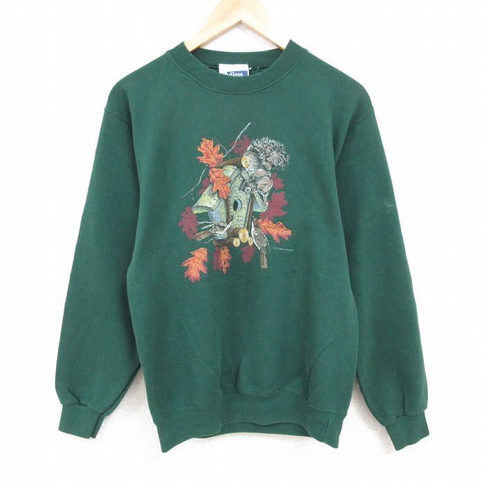 【50%OFF】M★古着 長袖 スウェット メンズ 00年代 00s スズメ クルーネック USA製 緑 グリーン 24aug26 中古 スエット トレーナー トップス