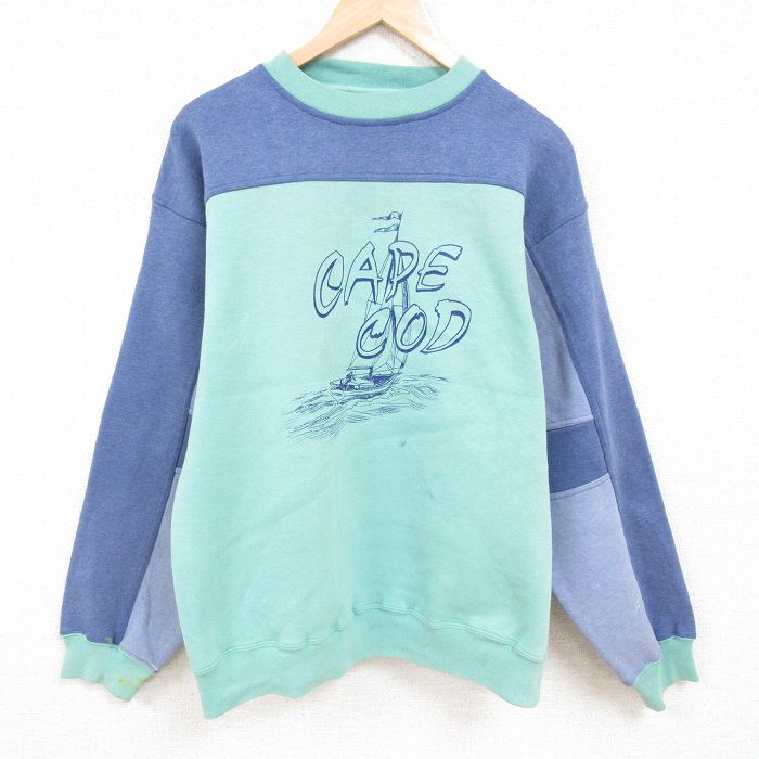 L★古着 ヒルトン 長袖 スウェット メンズ 00年代 00s ケープコッド マルチカラー クルーネック 薄緑他 グリーン 霜降り 24aug26 中古 スエット トレーナー トップス