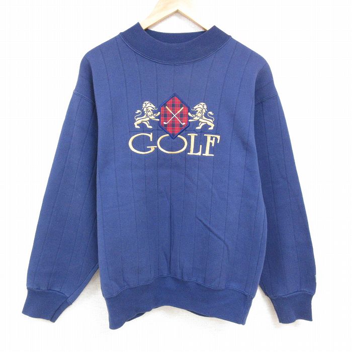 バンヒューセン 90s 長袖スウェット ゴルフ刺繍 ネイビー L | 古着