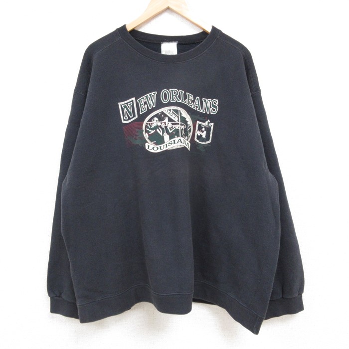 XL★古着 長袖 スウェット メンズ 00年代 00s ニューオーリンズ 大きいサイズ クルーネック 黒 ブラック 24aug28 中古 スエット トレーナー トップス