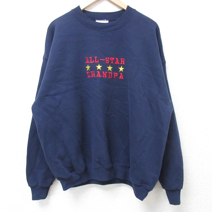 XL★古着 リー Lee 長袖 スウェット メンズ 90年代 90s GRANDPA 刺繍 大きいサイズ クルーネック USA製 紺 ネイビー 24aug30 中古 スエット トレーナー トップス