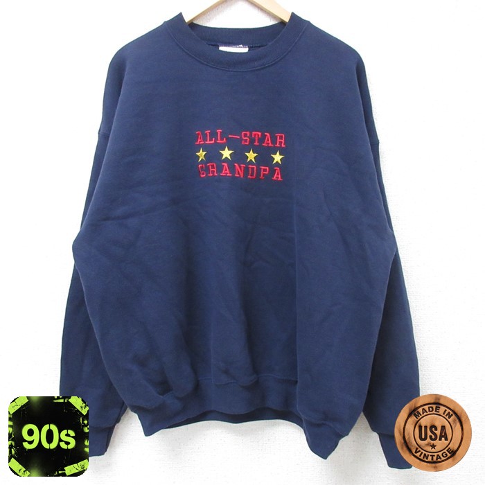 リー 90s 長袖スウェット GRANDPA刺繍 ネイビー メンズXL相当 | 古着