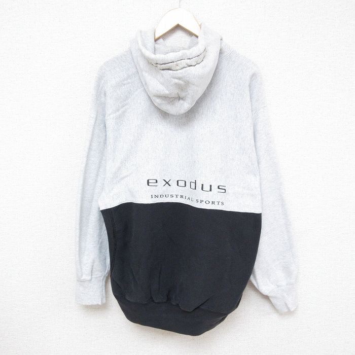 XL★古着 長袖 スウェット パーカー メンズ 00年代 00s exodus ツートンカラー 大きいサイズ グレー他 霜降り 24aug29 中古 スエット トレーナー トップス