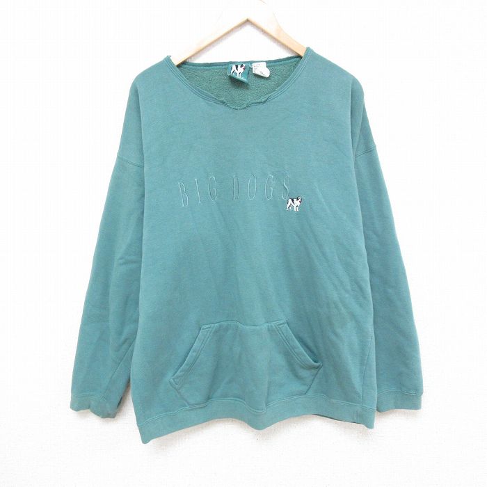【50%OFF】XL★古着 ビッグドッグス BIG DOGS 長袖 スウェット メンズ 00年代 00s ビッグロゴ 刺繍 クルーネック 緑 グリーン 24aug31 中古 スエット トレーナー トップス