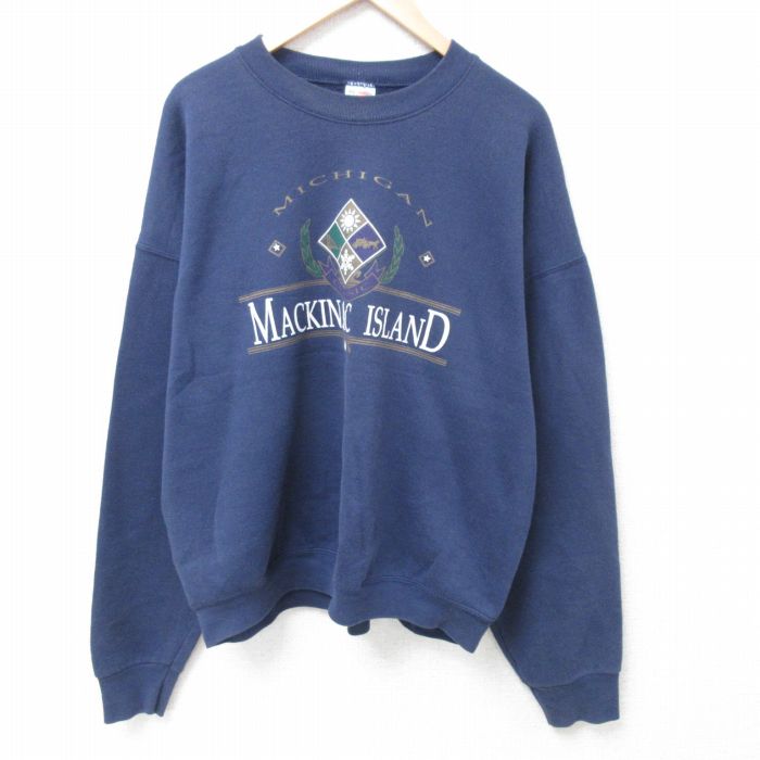 【50%OFF】XL★古着 フルーツオブザルーム 長袖 スウェット メンズ 00年代 00s ミシガン 大きいサイズ クルーネック 紺 ネイビー 24aug31 中古 スエット トレーナー トップス