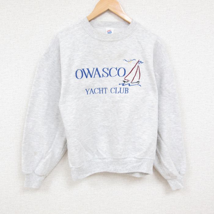 L★古着 ジャージーズ 長袖 スウェット メンズ 00年代 00s オワスコ 刺繍 クルーネック USA製 薄グレー 霜降り 24sep02 中古 スエット トレーナー トップス