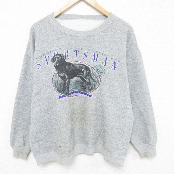 【50%OFF】XL★古着 長袖 スウェット メンズ 00年代 00s 犬 大きいサイズ クルーネック グレー 霜降り 24sep04 中古 スエット トレーナー トップス