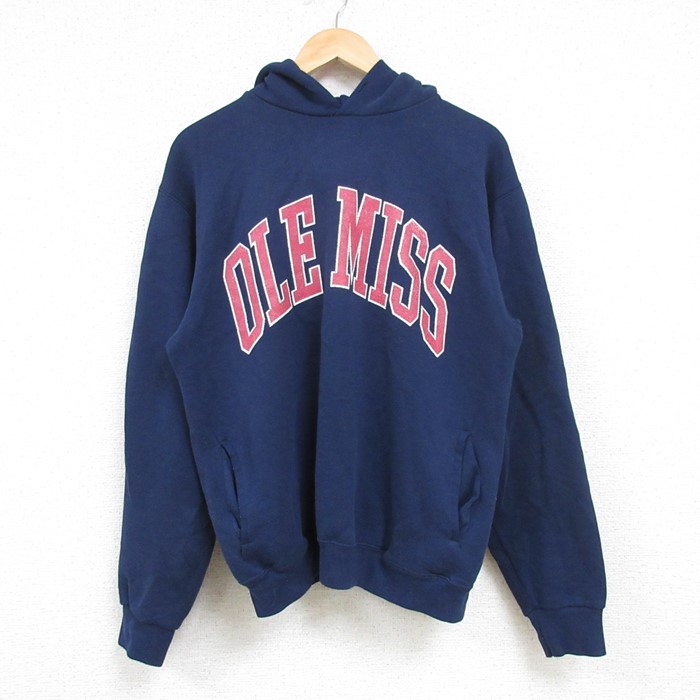 【50%OFF】M★古着 長袖 スウェット パーカー メンズ 90年代 90s OLE MISS USA製 紺 ネイビー 24sep04 中古 スエット トレーナー トップス
