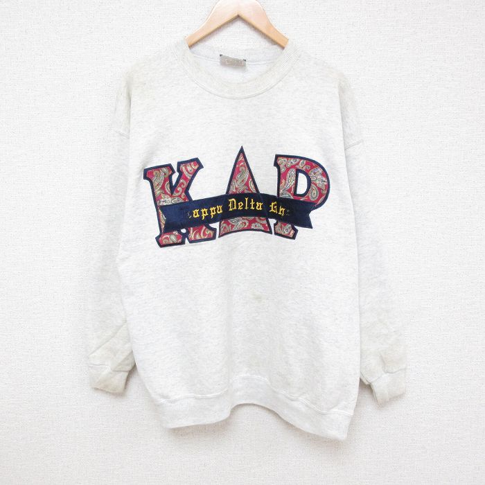 XL★古着 リー Lee 長袖 スウェット メンズ 90年代 90s ギリシャ文字 クルーネック USA製 薄グレー 霜降り 24sep05 中古 スエット トレーナー トップス