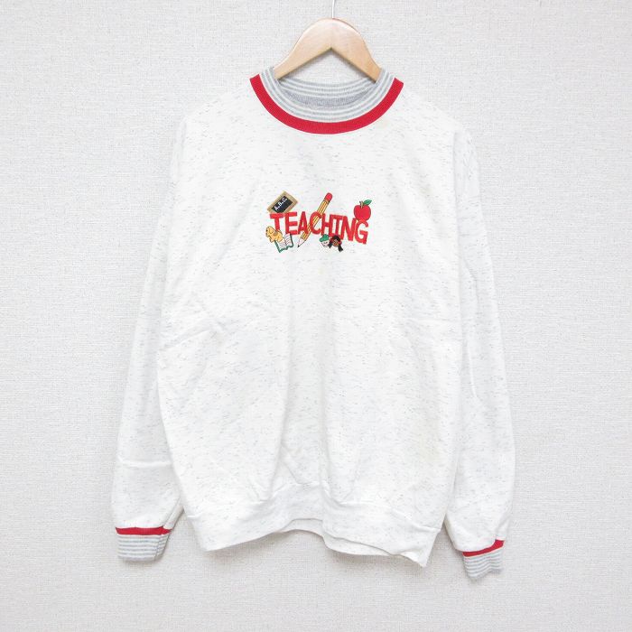90s 長袖スウェット 刺繍 ホワイト L | 古着