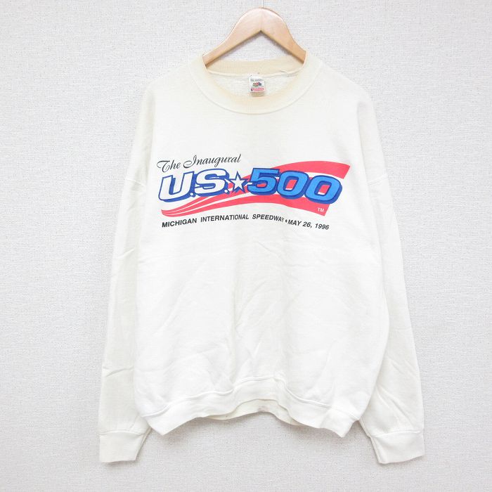 【50%OFF】XL★古着 フルーツオブザルーム 長袖 スウェット メンズ 00年代 00s ミシガン 大きいサイズ クルーネック USA製 白 ホワイト 24sep05 中古 スエット トレーナー トップス
