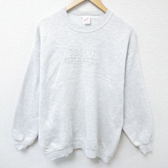 L★古着 ジャージーズ 長袖 スウェット メンズ 90年代 90s DELCO 刺繍 クルーネック USA製 薄グレー 霜降り 24sep05 中古 スエット トレーナー トップス