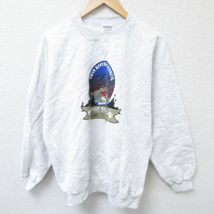 【50%OFF】L★古着 長袖 スウェット メンズ 00年代 00s カヌー 男性 クルーネック 薄グレー 霜降り 24sep05 中古 スエット トレーナー トップス