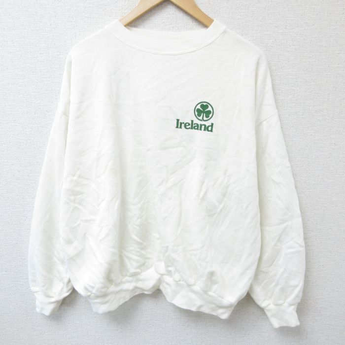 【50%OFF】XL★古着 長袖 スウェット メンズ 90年代 90s アイルランド 大きいサイズ クルーネック 白 ホワイト 24sep05 中古 スエット トレーナー トップス