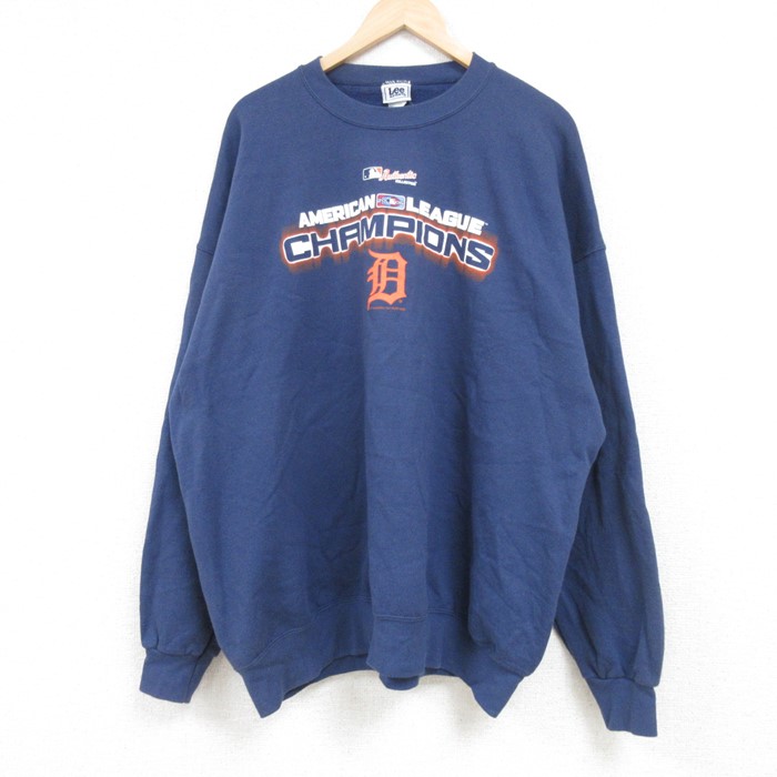 【50%OFF】XL★古着 リー Lee 長袖 スウェット メンズ 00年代 00s MLB デトロイトタイガース 大きいサイズ クルーネック 紺 ネイビー メジャーリーグ ベースボール 野球 24sep06 中古 スエット トレーナー トップス