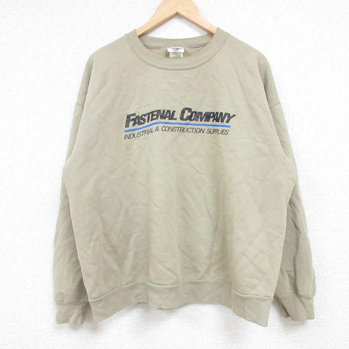 XL★古着 ジャージーズ 長袖 スウェット メンズ 00年代 00s FASTENAL COMPANY クルーネック ベージュ カーキ 24sep06 中古 スエット トレーナー トップス