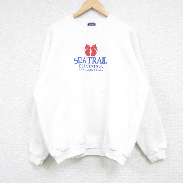 L★古着 長袖 スウェット メンズ 90年代 90s SEA TRAIL クルーネック USA製 白 ホワイト 24sep06 中古 スエット トレーナー トップス