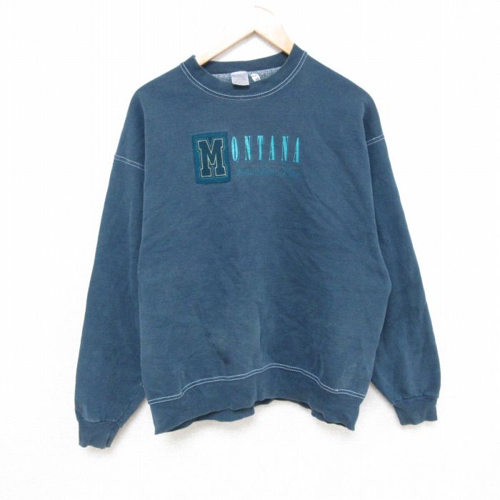 L★古着 フルーツオブザルーム 長袖 スウェット メンズ 90年代 90s モンタナ クルーネック 青緑 24sep06 中古 スエット トレーナー トップス