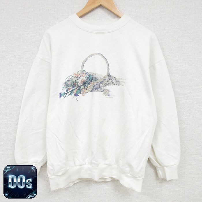 00s 長袖スウェット 花刺繍 ホワイト XL | 古着