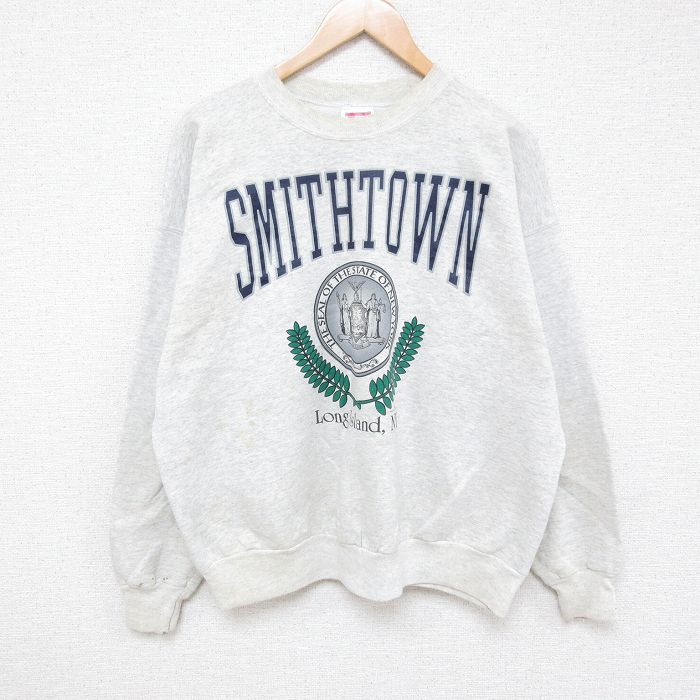 【50%OFF】XL★古着 ヘインズ Hanes 長袖 スウェット メンズ 90年代 90s SMITHTOWN クルーネック グレー 霜降り 24sep09 中古 スエット トレーナー トップス