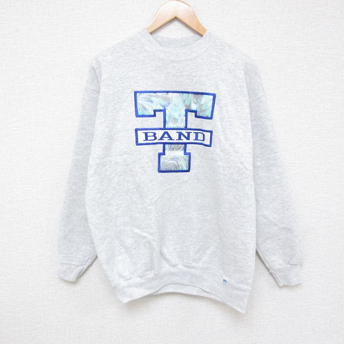 L★古着 ディスカス 長袖 スウェット メンズ 90年代 90s BAND 刺繍 クルーネック USA製 薄グレー 霜降り 24sep09 中古 スエット トレーナー トップス